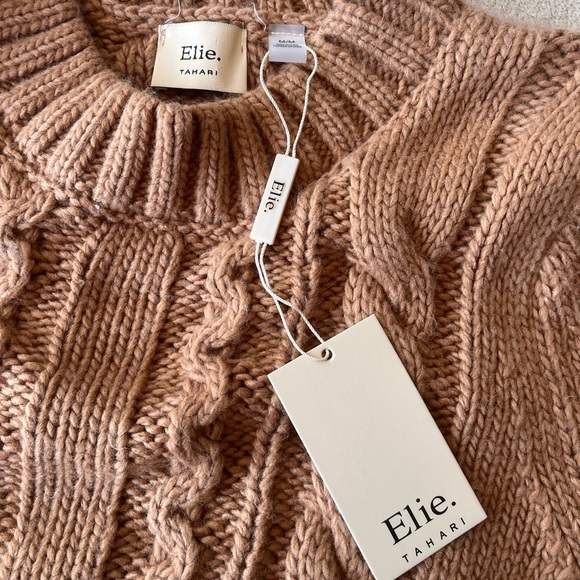 NWT Elie Tahari Camel Cable Knit Sweater M - Picture 7 of 12